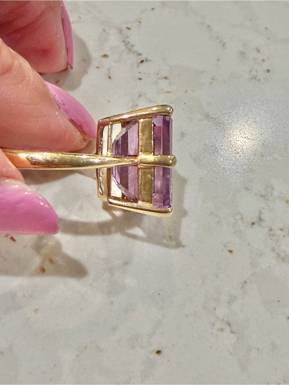 Vintage 14K Gold Plated Emerald Cut Purple Statement Ring – Size 9 - Picture 5 of 12